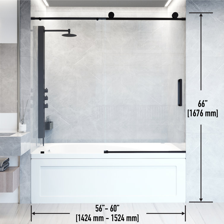 Elan 66" Frameless Sliding Tub Door with Matte Black Hardware