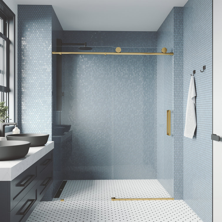 Elan 76" High x 60" Wide Frameless Sliding Shower Door in Matte Brushed Gold