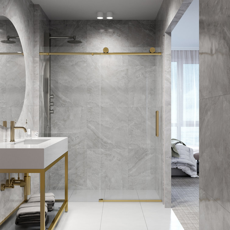 Elan 76" High x 60" Wide Frameless Sliding Shower Door in Matte Brushed Gold