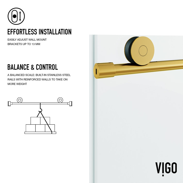 Elan 76" High x 60" Wide Frameless Sliding Shower Door in Matte Brushed Gold