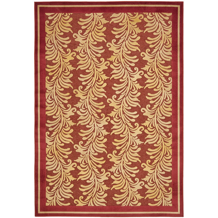 Handmade Red Floral Wool and Viscose Rug, 4' x 5'7"