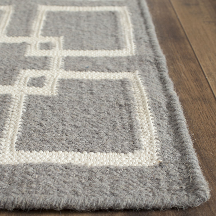 Hand-Knotted Geometric Gray Wool Square Rug - 3' x 5'
