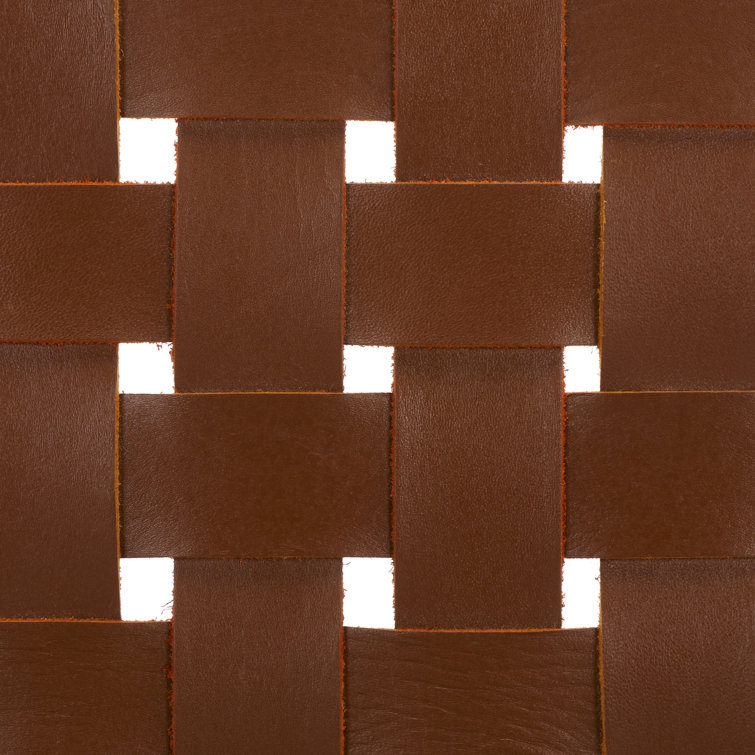 Erline Light Honey Teak and Woven Leather Parsons Side Chair