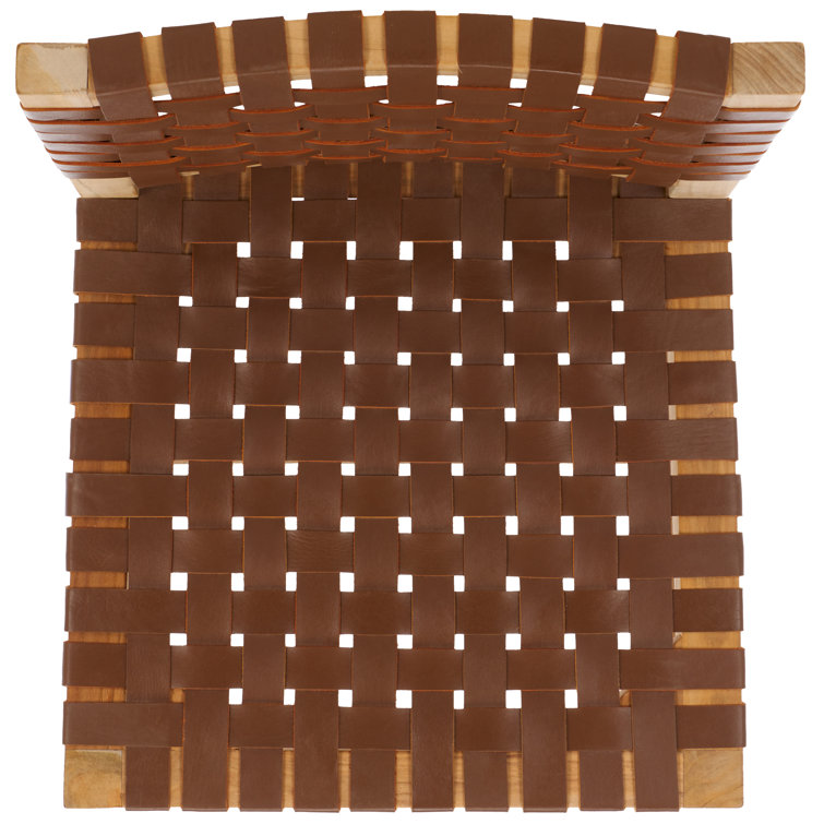 Erline Light Honey Teak and Woven Leather Parsons Side Chair