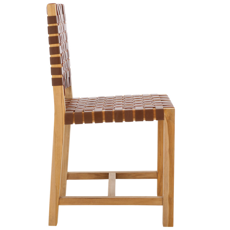Erline Light Honey Teak and Woven Leather Parsons Side Chair