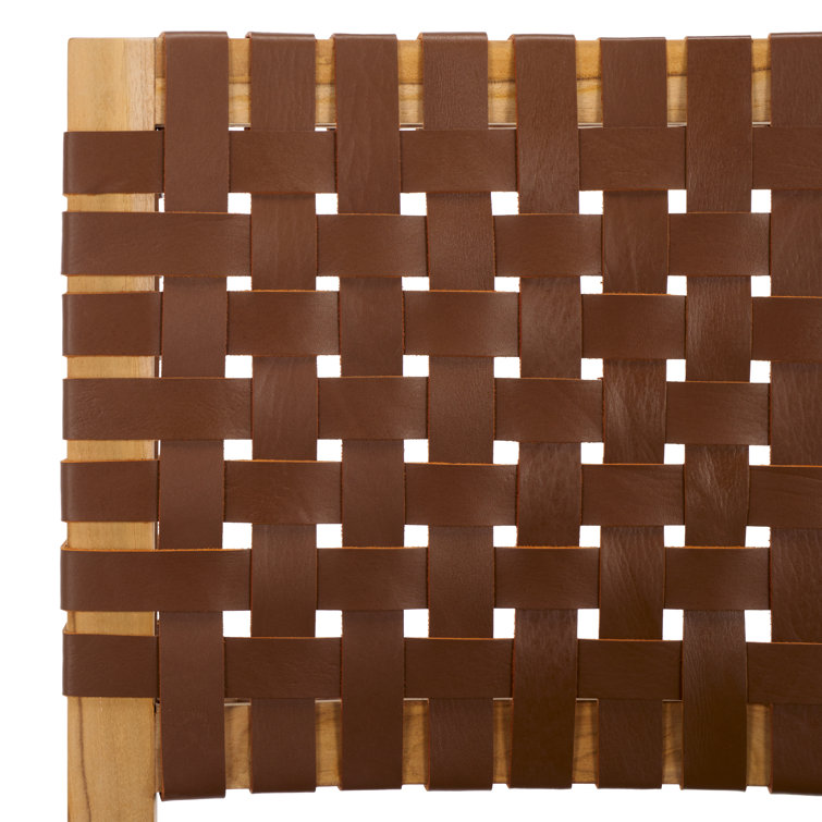 Erline Light Honey Teak and Woven Leather Parsons Side Chair