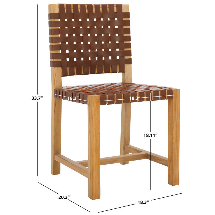 Erline Light Honey Teak and Woven Leather Parsons Side Chair