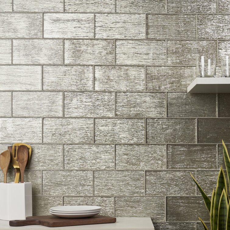 Salvatore Polished Gold Glass Subway Wall Tile 4-in x 8-in