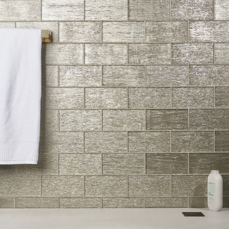 Salvatore Polished Gold Glass Subway Wall Tile 4-in x 8-in