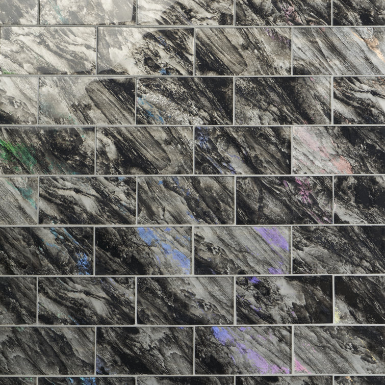 Astral Polished Black Glass Rectangular Wall Tile