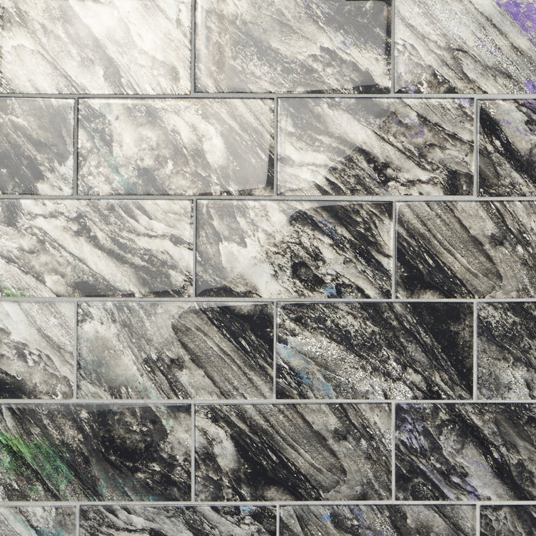 Astral Polished Black Glass Rectangular Wall Tile