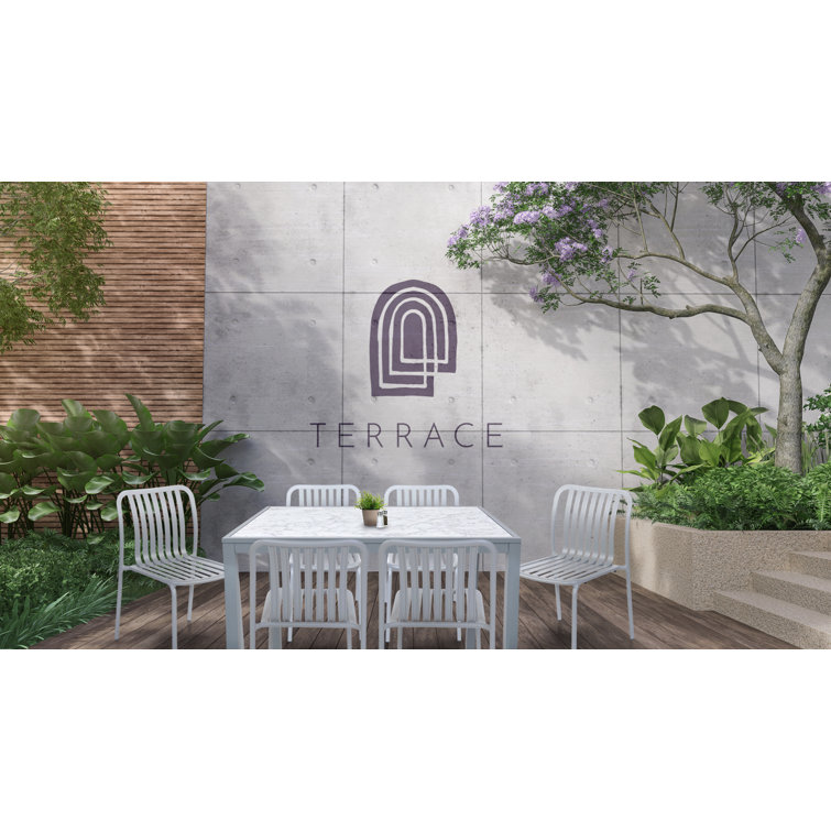 Gray Faux Marble Rectangular Dining Table with Powder-Coated Aluminum Legs