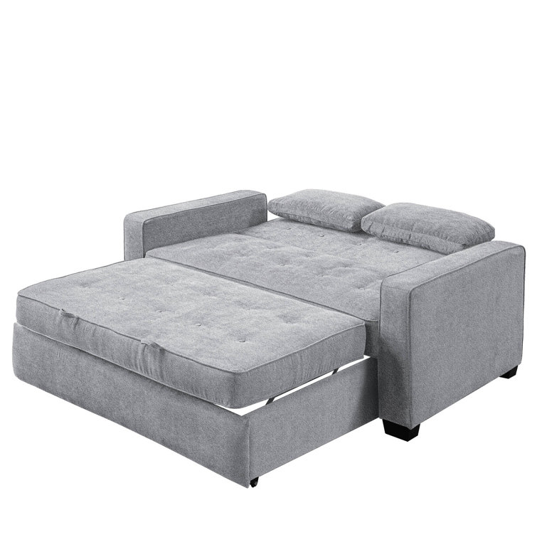 Light Gray Tufted Microfiber Convertible Loveseat Sofa