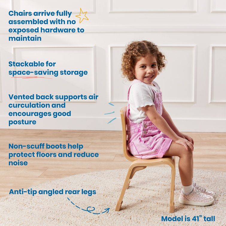Natural Light Wood Bentwood Kids Dining Chairs, 2-Pack