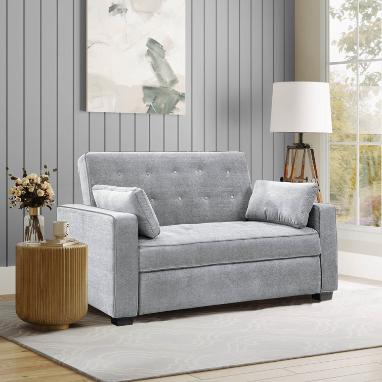 Light Gray Tufted Microfiber Convertible Loveseat Sofa