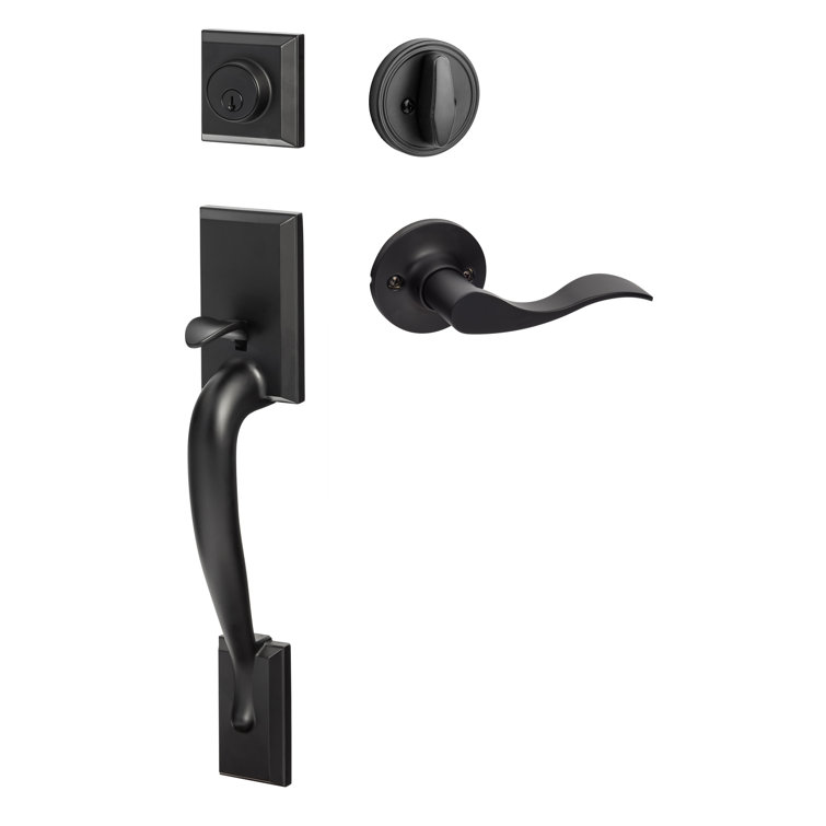 Madison Flat Black Single Cylinder Deadbolt Handleset with Snowbird Lever