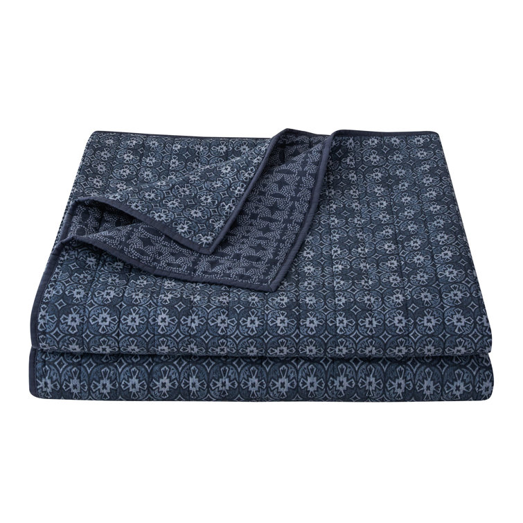 Indigo Blue Cotton Twin Reversible Quilt Set