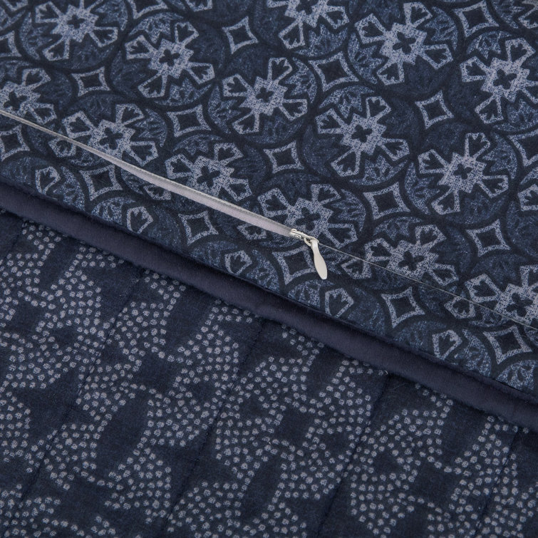 Indigo Blue Cotton Twin Reversible Quilt Set