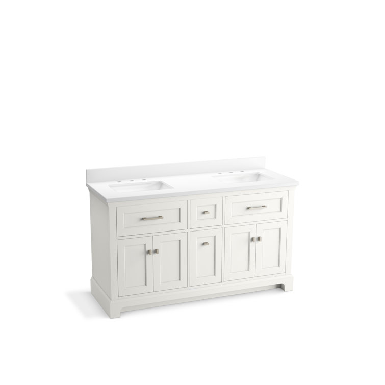 Charlemont 60" White Double Sink Bathroom Vanity with Quartz Top