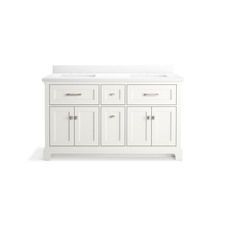 Charlemont 60" White Double Sink Bathroom Vanity with Quartz Top