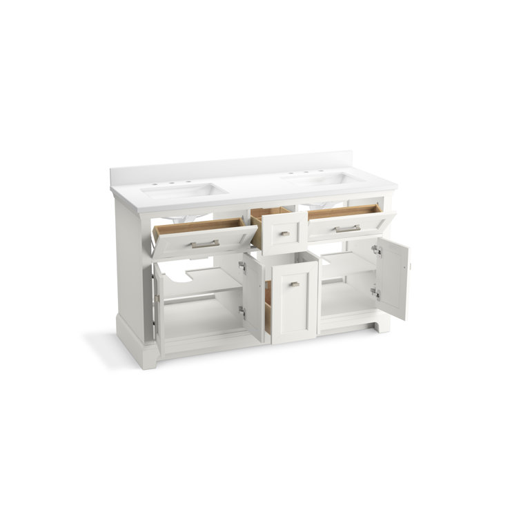 Charlemont 60" White Double Sink Bathroom Vanity with Quartz Top