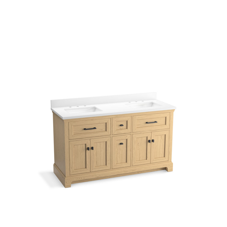 Charlemont 60" Light Oak Double Sink Vanity with Quartz Top