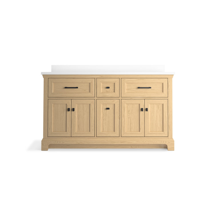 Charlemont 60" Light Oak Double Sink Vanity with Quartz Top