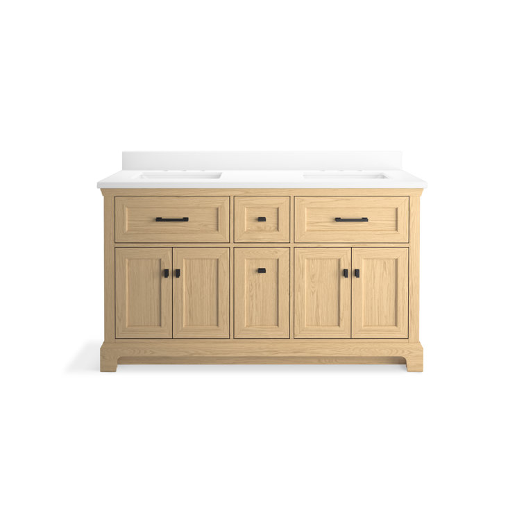 Charlemont 60" Light Oak Double Sink Vanity with Quartz Top
