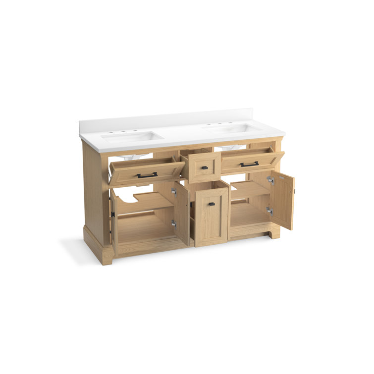 Charlemont 60" Light Oak Double Sink Vanity with Quartz Top
