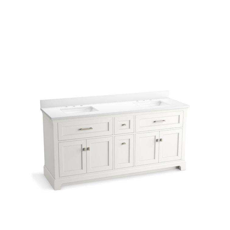 Charlemont 72" White MDF Double Sink Freestanding Vanity with Quartz Top