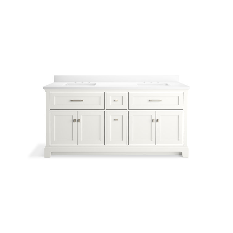 Charlemont 72" White MDF Double Sink Freestanding Vanity with Quartz Top