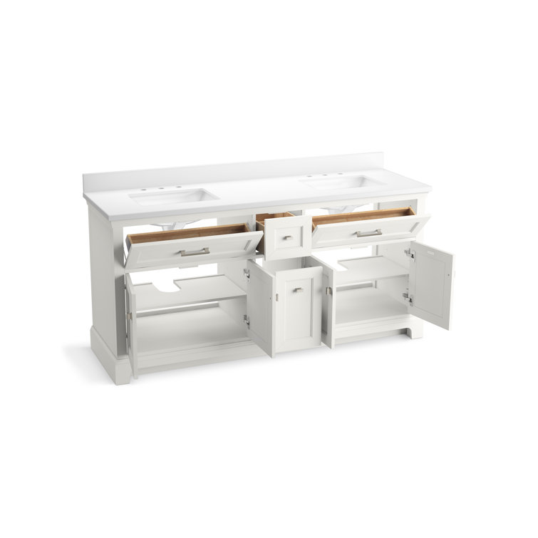 Charlemont 72" White MDF Double Sink Freestanding Vanity with Quartz Top