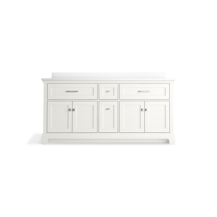 Charlemont 72" White MDF Double Sink Freestanding Vanity with Quartz Top