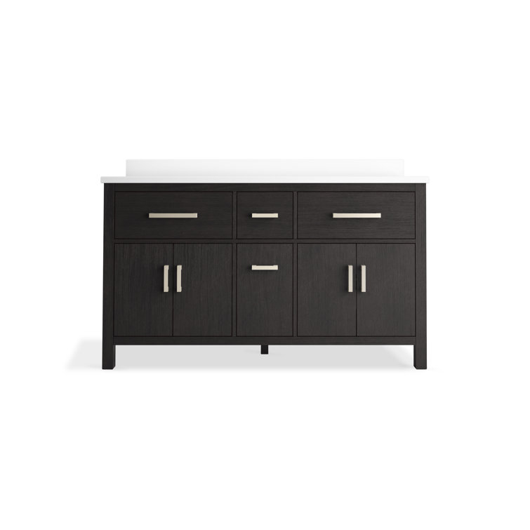 Carbon Oak Double Sink Freestanding Bathroom Vanity with Quartz Top