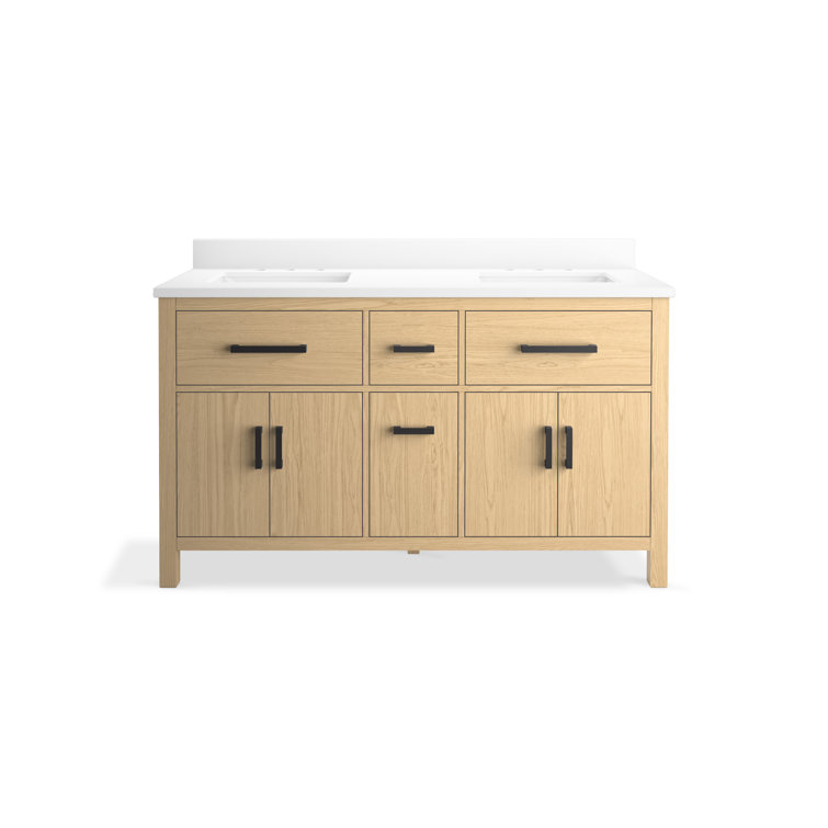 Kresla 60" Light Oak Double Sink Freestanding Vanity with Quartz Top
