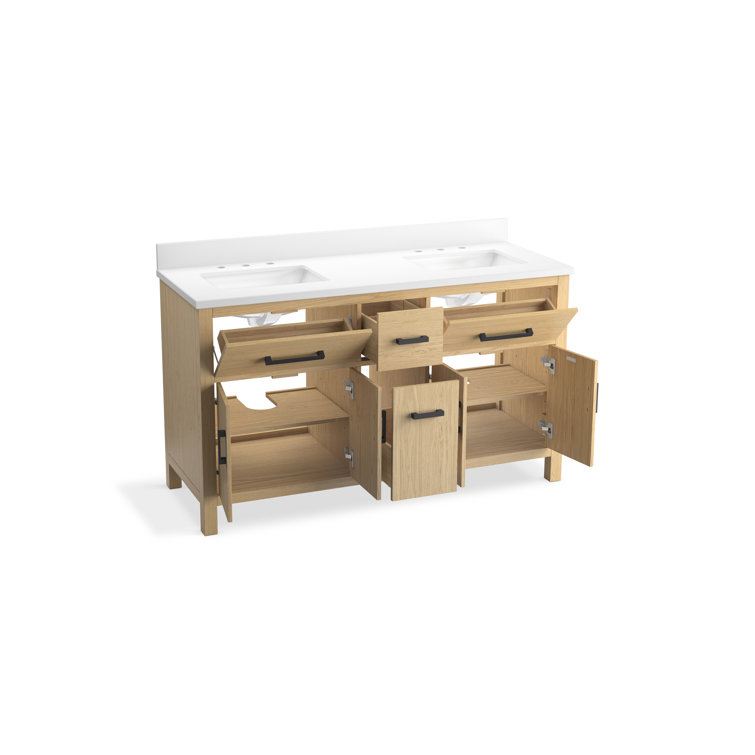 Kresla 60" Light Oak Double Sink Freestanding Vanity with Quartz Top