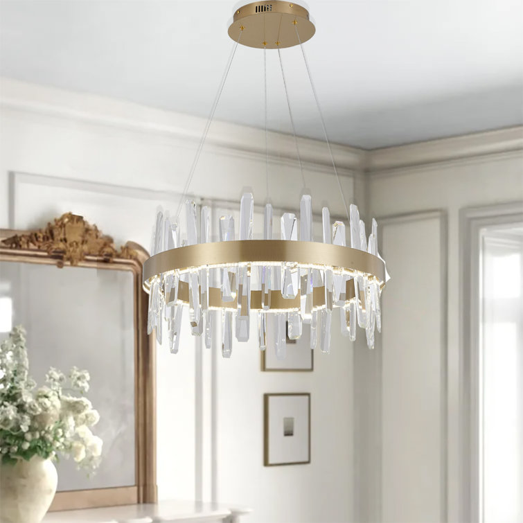 Antique Gold 24" LED Chandelier with Crystal Accents