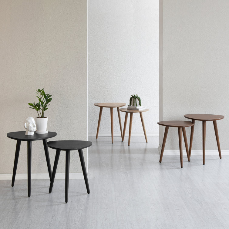 Natural Mango Wood Triangular 3-Leg End Table