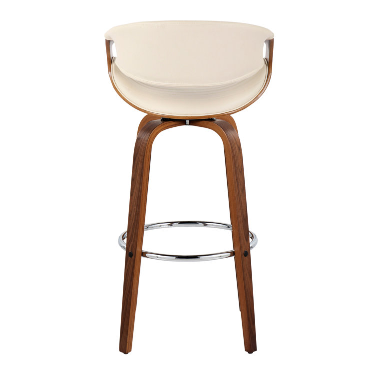 Cream Swivel Walnut and Chrome Bar Stools Set of 2
