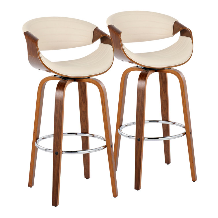 Cream Swivel Walnut and Chrome Bar Stools Set of 2