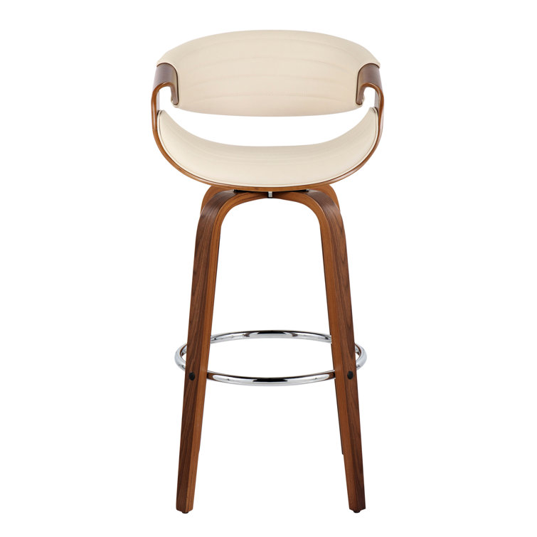 Cream Swivel Walnut and Chrome Bar Stools Set of 2