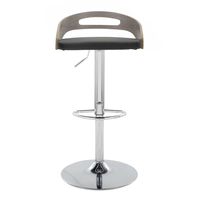 Black Adjustable Swivel Bar Stool with Wood and Metal Frame