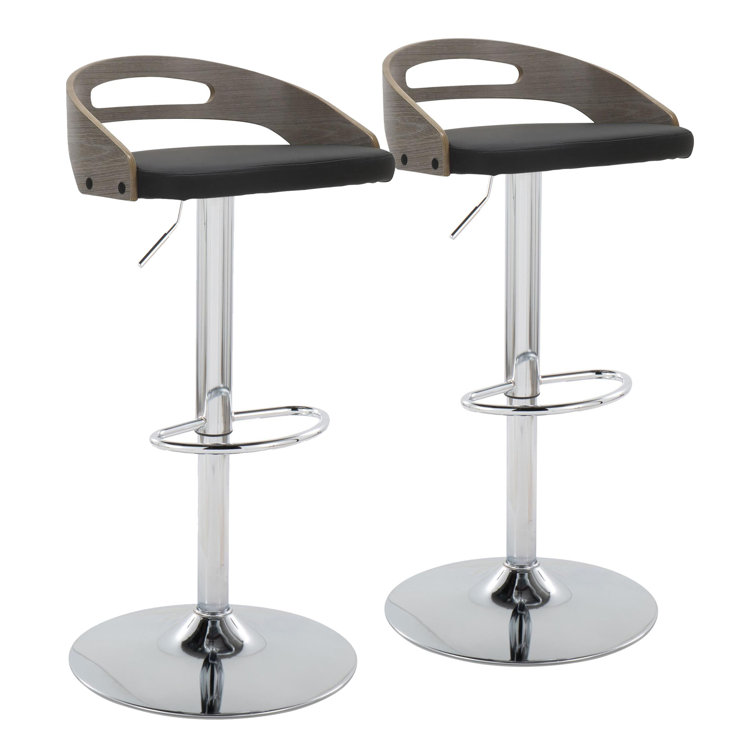 Black Adjustable Swivel Bar Stool with Wood and Metal Frame