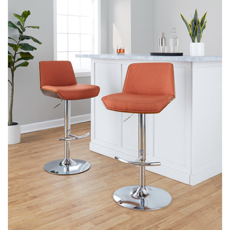 Adjustable Charcoal and Walnut Swivel Bar Stools, Set of 2