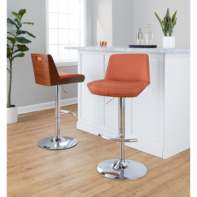 Adjustable Charcoal and Walnut Swivel Bar Stools, Set of 2