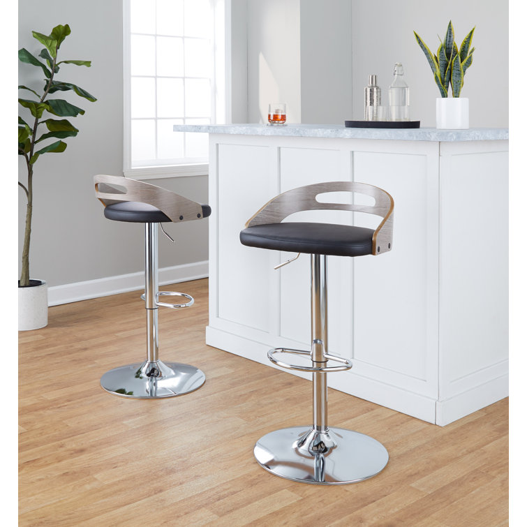 Black Adjustable Swivel Bar Stool with Wood and Metal Frame