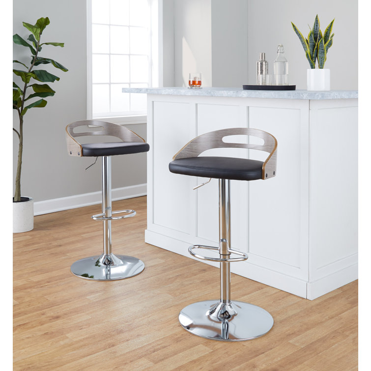 Black Adjustable Swivel Bar Stool with Wood and Metal Frame