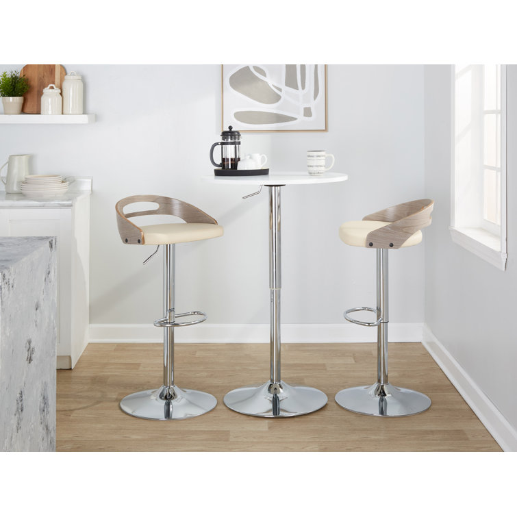 Adjustable Beige Swivel Bar Stools with Wood and Metal Frame