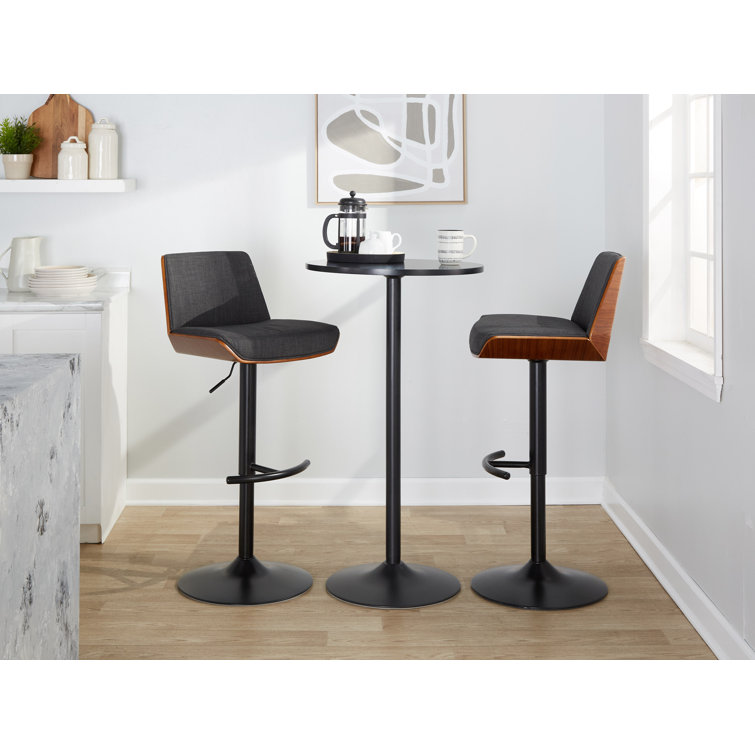 Charcoal Adjustable Swivel Bar Stools with Black Metal Base, Set of 2