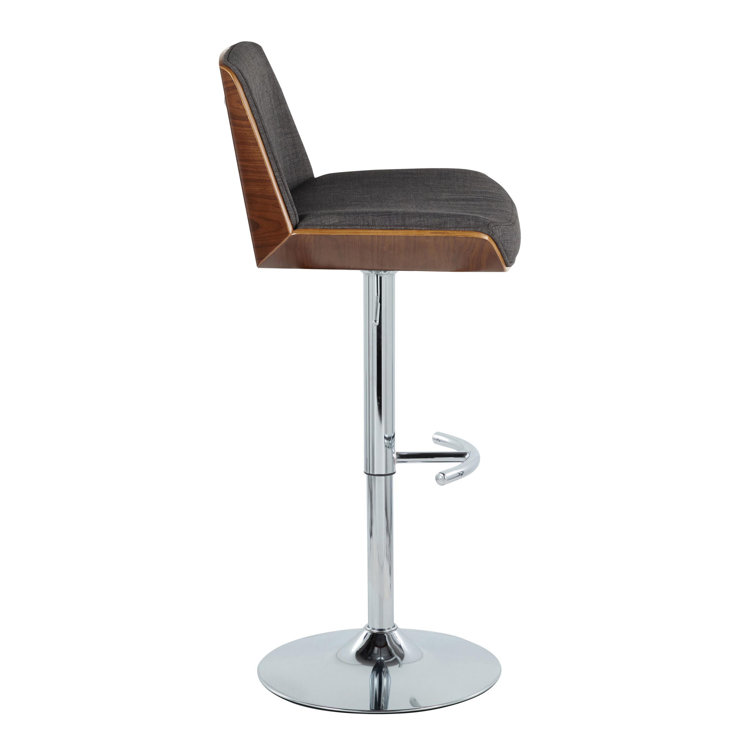 Adjustable Charcoal and Walnut Swivel Bar Stools, Set of 2